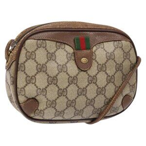 Authentic GUCCI GG Supreme Web Sherry Line Bag PVC Beige Gold 156 02 066
